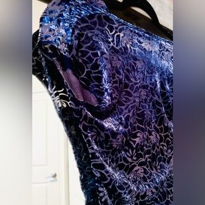 Navy Blue Floral Lace Velvet soft V Neck Navy Blue top